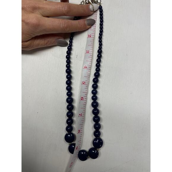 Vintage Beaded Necklace Navy Blue Old Money Classic Sing Stand Bass Color Clasp - Picture 7 of 7